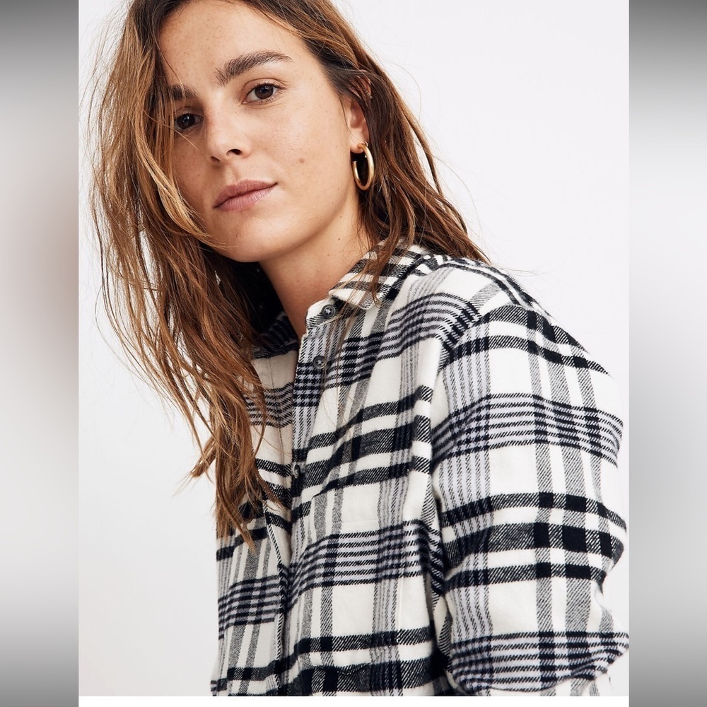 Madewell Flannel Oversized Ex-Boyfriend Shirt in Romana Plaid 💯 Cotton size S